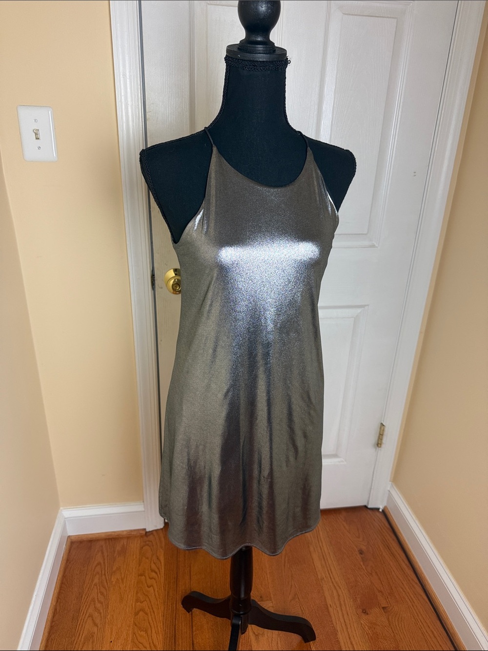 Metallic Silver Mini Slip Dress
